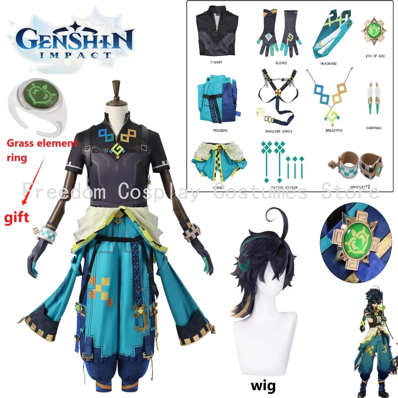 Anime Cosplay Wigs - Jogo genshin impacto kinich cosplay traje