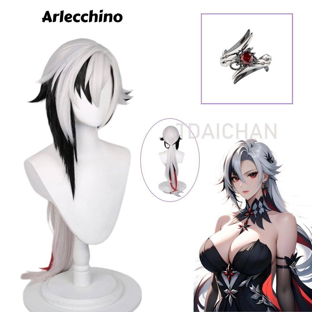 Anime Cosplay Long Black Hair - Peruca de Cosplay Arlecchino de Genshin