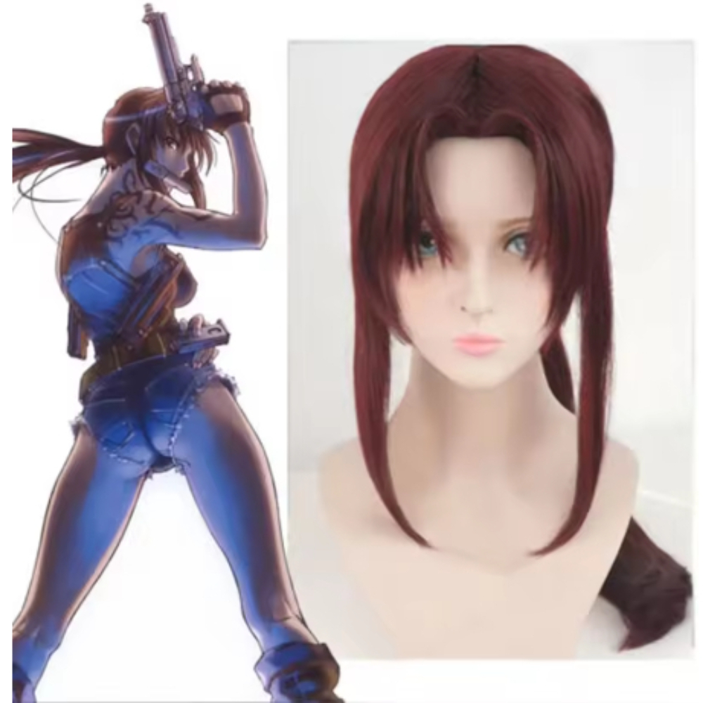 Nova marca Black Lagoon Rebecc - Anime Cosplay Long Black Hair avaliação e preço